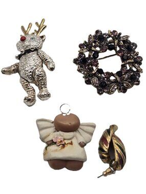 3  Christmas Holiday Pins Brooch  1 Pair Colorful Metal Metal Earrings